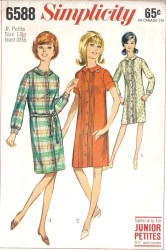 6588 1968 JR PETITE SS-LS COLLAR BUTTON DRESS PATTERN 9 32.5''